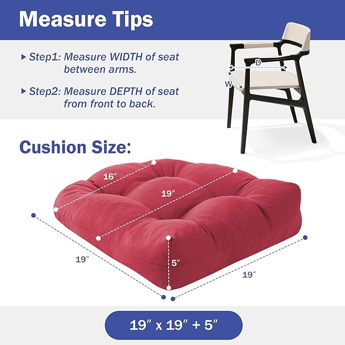 IPYNBAP Outdoor Chair Cushions Set of 2, Patio Chair Cushions with Ties, 19x19+5” Tufted Outdoor Seat Cushions, Waterproof Patio Furniture Cushions, Outdoor Dining Chair Pads, Burgundy