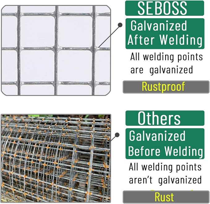 SEBOSS Hareware Cloth 1/2 inch 48 x 100 Ft 19-Gauge, Hot-dip Galvanized After Welding, Chicken Wire Fencing, Gopher Wire, Wire Mesh Roll, Wire Cloth, and Long-Lasting Wire Fencing Use