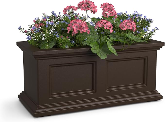 Mayne Fairfield 2ft Window Box, Self Watering Flower Box with Double Wall Design, All Season Fade Resistant Outdoor Window Planter with Steel Mounting Bracket, Espresso
