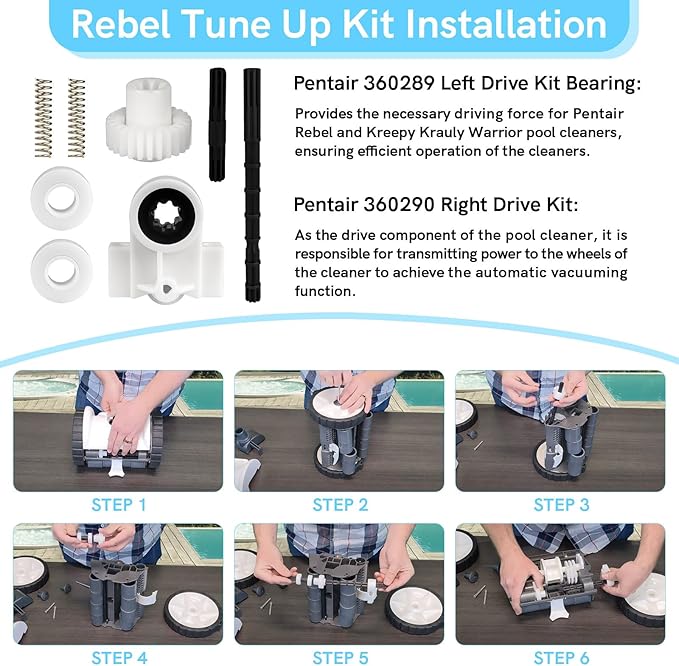 360289 Left Drive Kit Bearing 360290 Right Drive Kit for Pentair Rebel & Kreepy Krauly Warrior Pool Cleaner, Pool Cleaner Vacuum Parts for Pentair Pool Cleaner