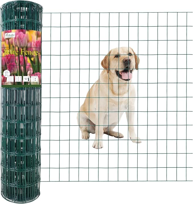 FOREHOGAR Green PVC Coated Welded Wire Fence 36 Inch x 50 Foot, 2 Inch x 3 Inch 16GA, Garden Border Fencing Roll Vinyl Coating Metal Wire Mesh for Yard Vegetable Plant Protection Poultry Netting