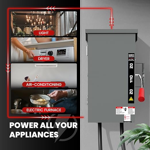 200A Generator Transfer Switch for Home Generator, 48000W Manual Double-Throw Disconnect Switch, 120/240-Volt, NEMA 3R with Wiring Lugs, Indoor/Outdoor (200A 2P Grey)