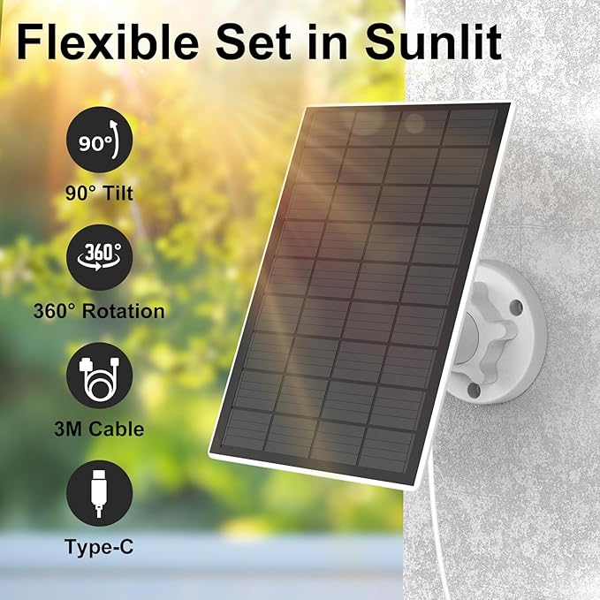 birdsnap® 3W Solar Panel with Type-C Cord for Bird Feeder Camera Only, IP65 Waterproof for Outdoors, Continuously Power Supply, Adjustable Direction