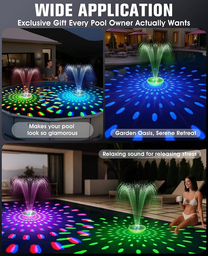 Solar Pool Fountain with Light Show, 2026 Upgraded Large Solar Pool Water Fountain, Floating Pool Fountain for Above Ground Pool,Solar Floating Fountain Pump for Nighttime Use Blue-1PK