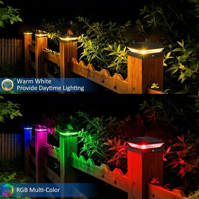 T-SUN Solar Post Cap Lights Outdoor 6 Pack, 2 Modes LED Fence Post Solar Lights Fit for 4x4 5x5 6x6 Vinyl/Wooden Posts, Waterproof Deck Post Lights Solar Powered for Garden Patio Gate Porch