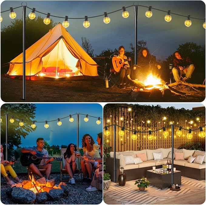 MuliVid 2 Pack 10FT Lighting Hanging Pole for Outside, Waterproof Hardened Metal Outdoor String Light Poles for Patio, Garden, Bistro, Wedding, Parties