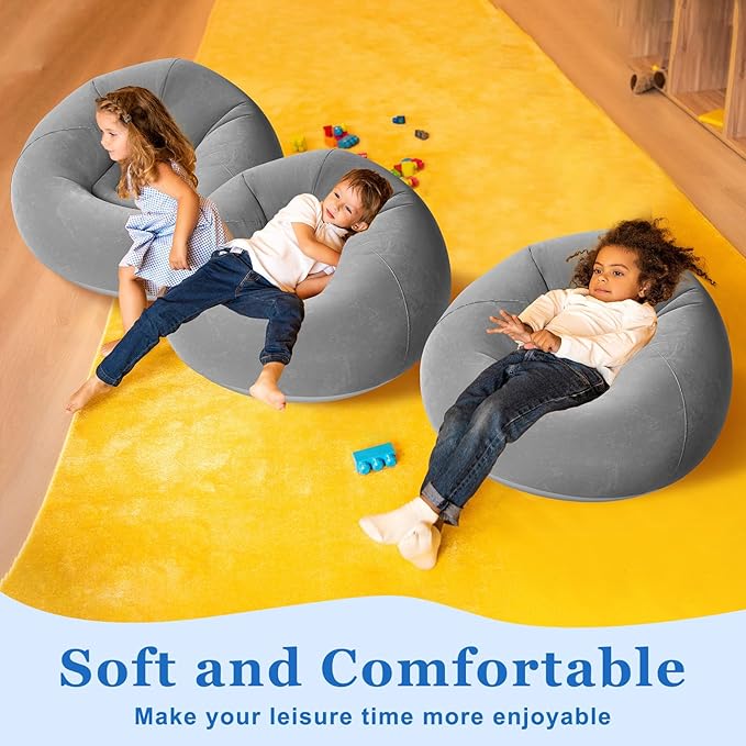 Realspring Inflatable Bean Bag Chairs Outdoor Blow up Camping Chairs Inflatable Lazy Sofa Folding Portable Bean Bag Loungers Couch for Movie Night(Dark Gray,4 Pcs)