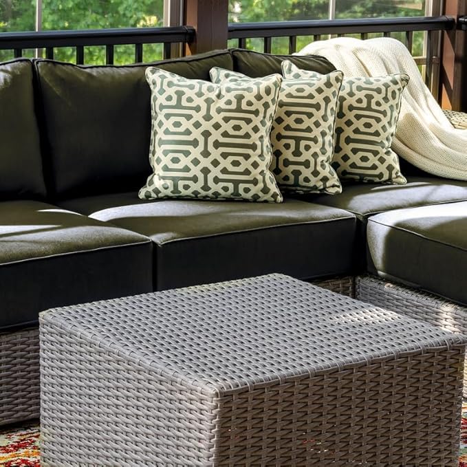 14 Piece Outdoor Patio Waterproof Cushion Covers, Fits 6-Seat Wicker Rattan Sectional Couch Chair Furniture Cover Replacement Set - Fade-Resistant Patio Cushion Covers with Zipper