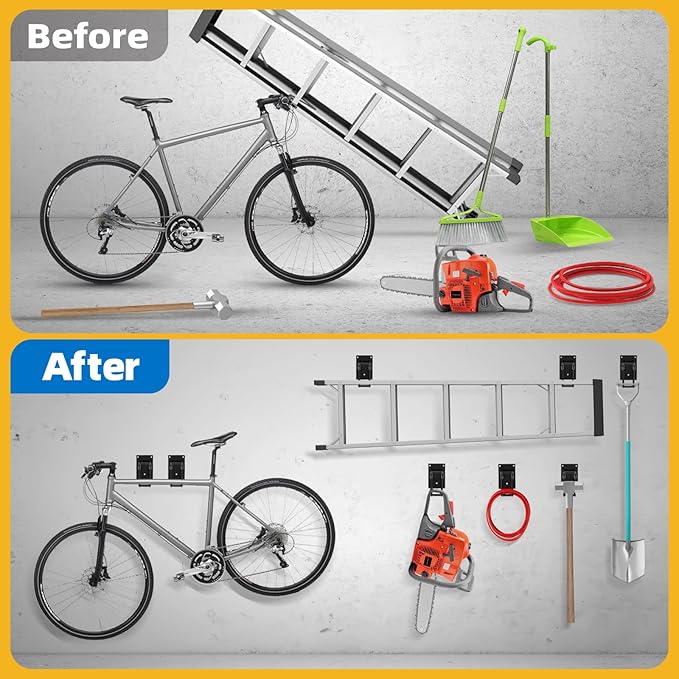 Tanzfrosch 12 Pack Garage Hooks Heavy Duty 10 INCH Two-Tier Steel Shed Wall Mount Workshop Garage Storage Organizer Hooks for Hanging Garden Tool, Hose, Ladder, Chairs, Bikes with Anti-Slip Coating