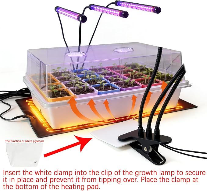 Self-Watering Seed Starter Tray with Grow Light and Heat Mat,Seed Starter Kit,Humidity Domes,Auto Timer,Flexible Brightness Seedling Starter Trays for Indoor Greenhouse Gardening Seed Germinator