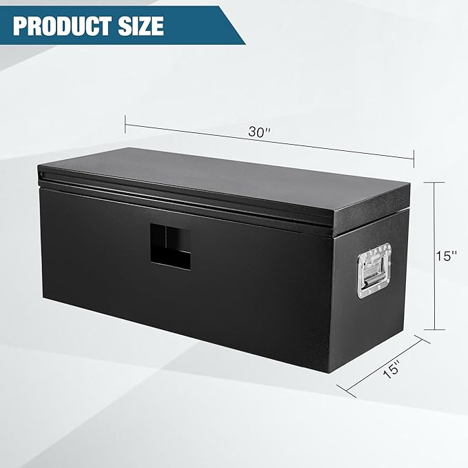 Heavy Duty Steel Truck Toolbox – 76x38x38cm – Gas Shock Lid – t-Handle Lock – Weatherproof Rubber Seal – Secure Underbody Storage Chest – Fits Pickup, Truck Bed, RV, Trailer