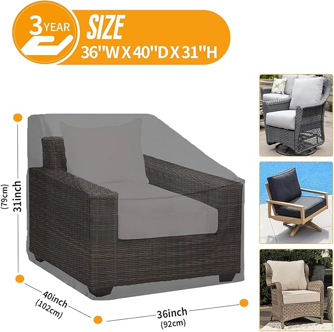 Kipiea Patio Chair Covers Waterproof Winter 2 Pack - Heavy Duty Lawn Outdoor Furniture Chair Covers with Anti UV and No Tears, No Fading (36" W x 40" D x 31" H)