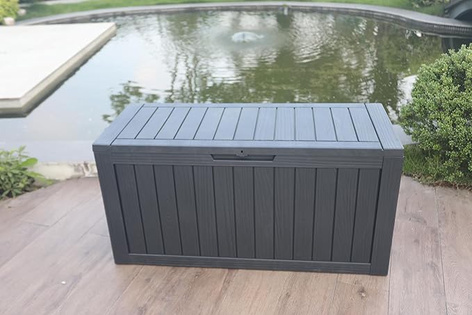 BTEXPERT 74 Gallon Resin Deck Box, Outdoor Storage Container for Patio Furniture Garden Tools Cushions Waterproof Lockable Metal Support Rods UV Resistant