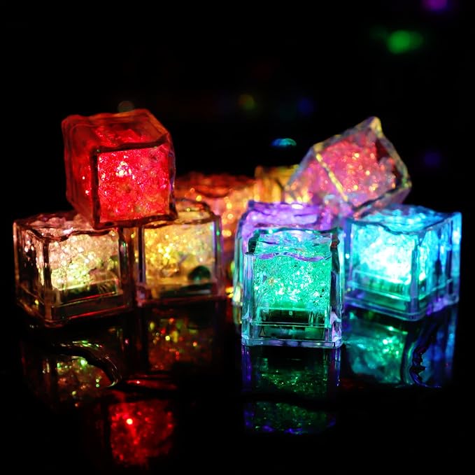 Light Up Ice Cubes, 72 Pack MultiColor Waterproof LED Ice Cubes Flashing Glow in The Dark LED Light up Ice Cubes for Drinks Bar Club Party Wine Wedding Decoration