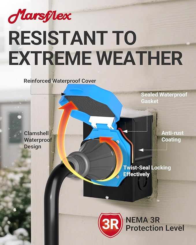 Marsflex 50 Amp Generator Inlet Box, Pre-Drilling NEMA SS2-50P Power Inlet Box for 125/250 Volt, 12500 Watts Generator Power Inlet Box, Weatherproof Outdoor Use with LED Power Indicator, ETL Listed