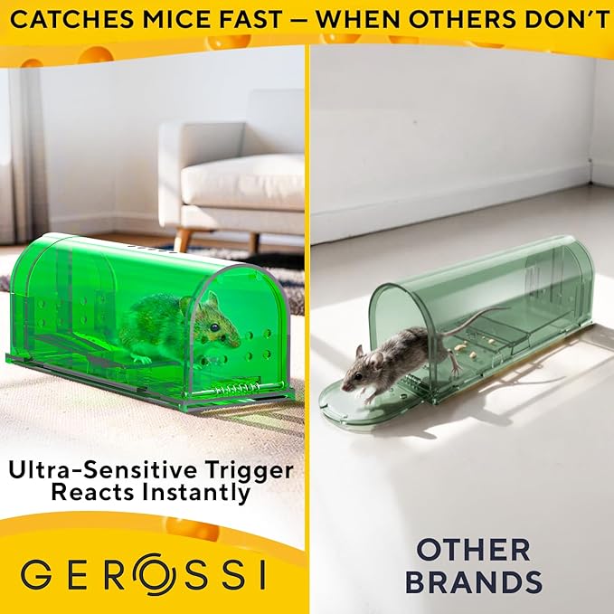 Humane Mouse Trap (2-Pack) – Ultra-Sensitive Catch & Release Live Mice Traps – Fast Home, Indoor & Outdoor Control – Safe for Kids & Pets – Reusable No-Kill Design