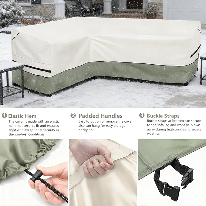 okcool Outdoor Sectional Cover,L-Shaped Patio Furniture Covers for 4-Seater Outdoor Sectional Furniture Couch 58”W (Left Side) x 85”W (Back Length),White&Grayish Green