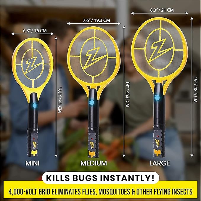 Zap It! Mini Bug Zapper - Rechargeable Mosquito, Bug Zapper Racket - Flies Zappers Indoor - 4,000 Volt - USB Charging, Super-Bright LED Light to Zap in The Dark - Safe to Touch