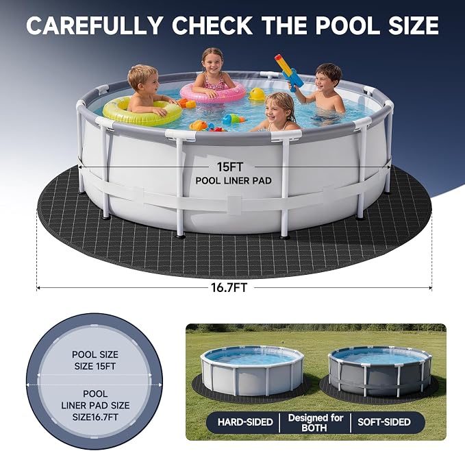 LXKCKJ 15FT Round Pool Pads for Above Ground Pool, Protects Pool Liner, Heavy Duty Puncture Resistant Fabric Pool Mats for Pool Bottom - Prevents Punctures - Weed Barrier - Extends Liner Life