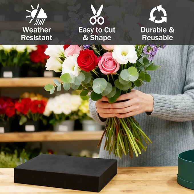Prashent 3 Pcs Black Floral Foam Blocks for Artificial & Dried Flowers, Reusable & Water Resistant, Easy to Cut and Shape, Ideal for Home, Wedding, Events & DIY Crafts, 15”L x 11.1”W x 2.4”H