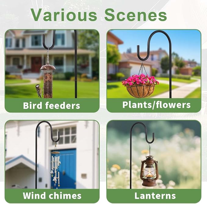Matte Black Bird Feeder Pole with Squirrel Baffle 80" Tall Heave Duty Squirrel Proof Pole with Shepherd Hook 5 Prongs Base for Outdoor Hummingbird Feeders (No Bird Feeder)