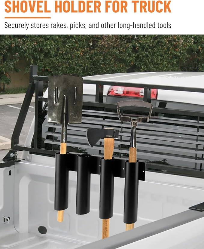 4-Hole Shovel Holder Mount for Truck Bed Trailer Landscape Hand Tool Rack Organizer for Trimmer Rake Utility UTV Accessories