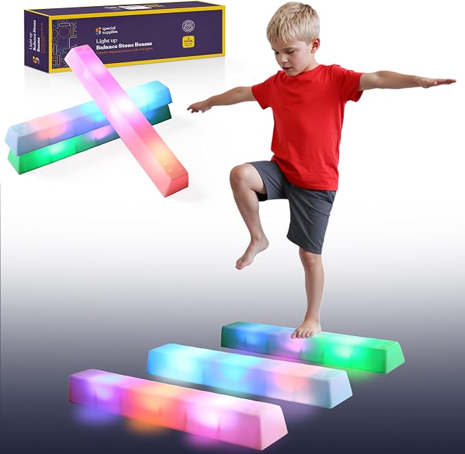 Special Supplies LED Stepping Stones for Kids -Light-Up Balance Blocks- Coordination & Balance for Toddlers & Children- Durable Non-Slip Rubber, Safe Indoor & Outdoor Play