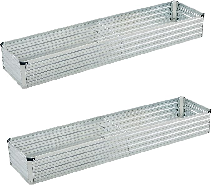 Foxlang 6x1.5x1ft(2 Pack) Galvanized Raised Garden Bed,Outdoor Planter Box Metal Patio Kit Planting Bed for Vegetables Flowers Herb,Silver