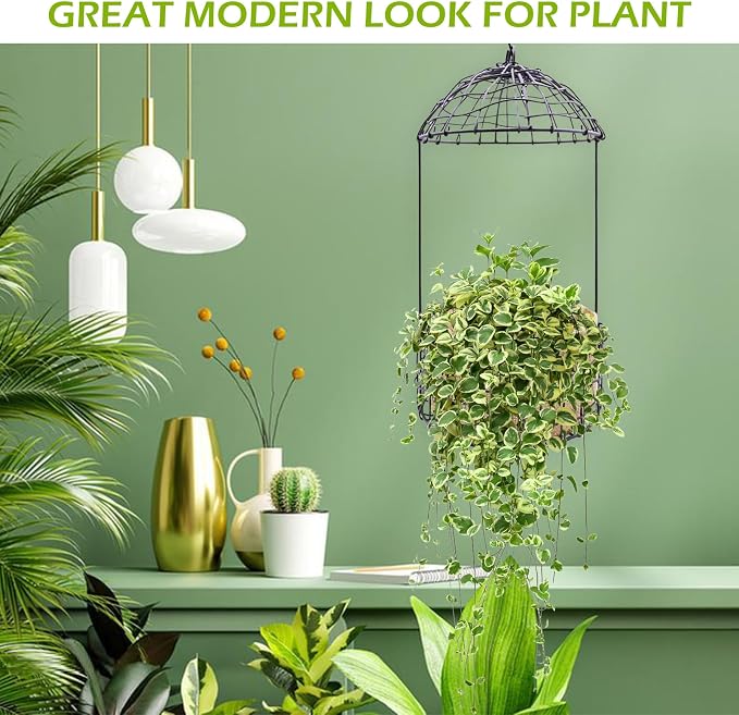 15 Inch Hanging Birdcage Planter – Black Metal Wire Hanging Basket for Flowers, Ideal for Garden, Porch, Patio, or Home Decor