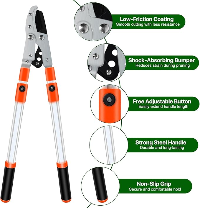 Likorlove Loppers for Tree Trimming Heavy Duty, 25-37" Extendable Loppers for Gardening Sharp Steel Branch Cutter,1.5" Cut Capacity,Shock Absorbing Handle, for Gardening and Pruning