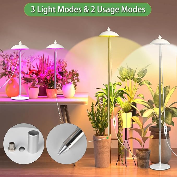 LED Floor Grow Lights for Indoor Plants, Corner Stand Full Spectrum Plant Growing Lamp, 10 Dimmable Levels Auto 3/6/9/12H Timer Grow Light, Height Adjustable for Large Tall Plants