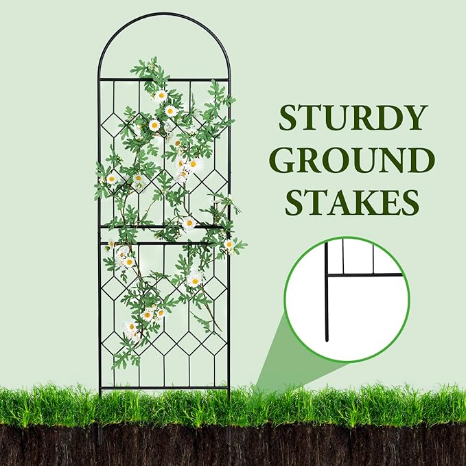 MyGift 4.5 ft Tall Arched Trellis with Matte Black Metal Wire Vintage Diamond Lattice, Geometric Shaped Outdoor Garden Support Frame for Climbing Plants and Crawling Vines