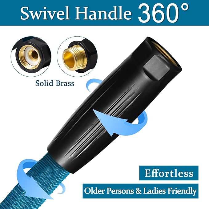 Garden Hose 25 ft, Made of TPE (BetterThan PVC/Hybrid Polymer), Lightweight yet Durable Water Hose with Ergonomic Grip, Drinking Water Safe Material, All-Weather, 3/4" GHT Fittings