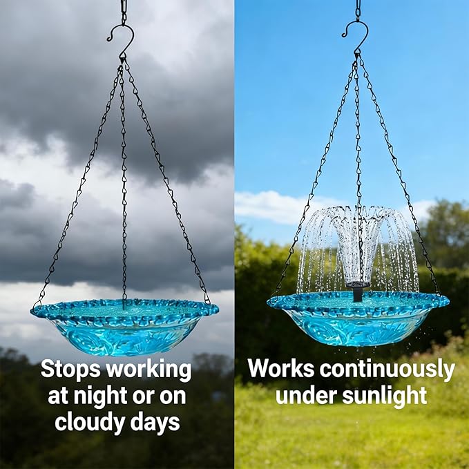 4 Pack Hanging Bird Baths Bowl Outdoor Bird Feeder 15.7 Inch Metal Chains, Weather-Resistant Hanging Bird Feeder & Bath Tray for Garden, Patio, Backyard Wildlife Decor (Solar Style)