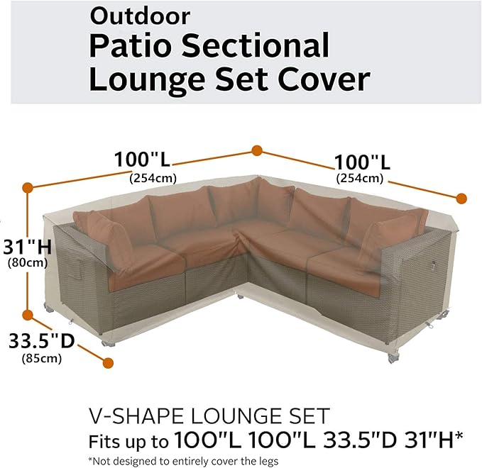 Heavy Duty Outdoor Sectional Sofa Cover - 100"X100" Waterproof 600D Patio Couch Cover for V-Shaped Lawn Patio Furniture