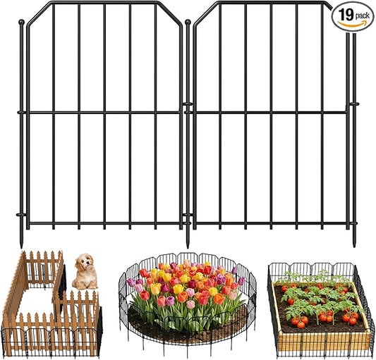 Goovilla Garden Fence, Total 19ft(L) x 24in(H) Garden Fencing Animal Barrier, 19 Pcs Rustproof Metal Wire No Dig Fence Panels, Black Decorative Garden Fences and Borders for Dogs, Flower Bed, Patio