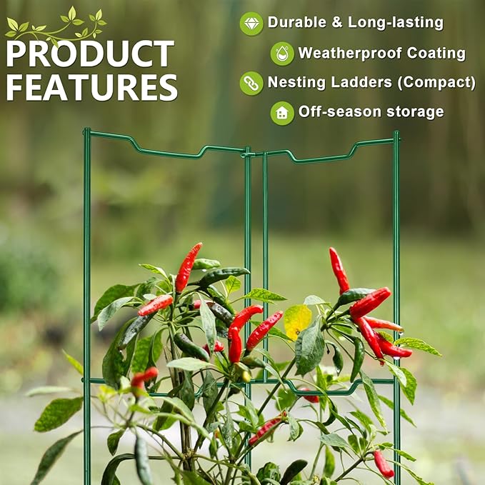 2 Pack 32in Stacking Tomato Ladders,V-Shape Garden Trellis,Upright Metal Trellis Plant Supports for Tomatoes,Pepper,Eggplants & Climbing Plants