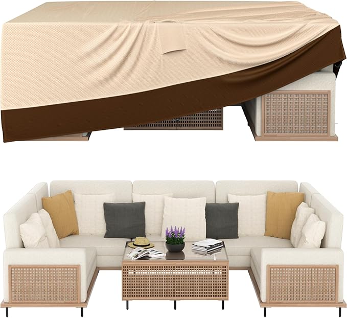 Patio Furniture Covers, Outdoor Furniture Cover Waterproof, General Purpose, Outside Table and Chair Covers, Heavy Duty 600D (124 Inch L x 70.8 Inch W x 29.1 Inch H)-Brown