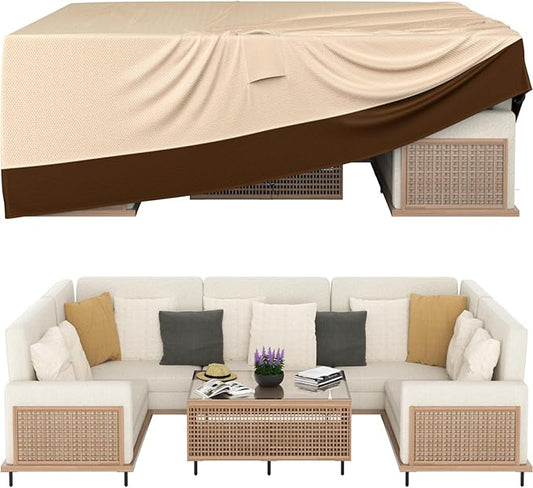 Patio Furniture Covers, Outdoor Furniture Cover Waterproof, General Purpose, Outside Table and Chair Covers, Heavy Duty 600D (98 Inch L x 78 Inch W x 32 Inch H)-Brown
