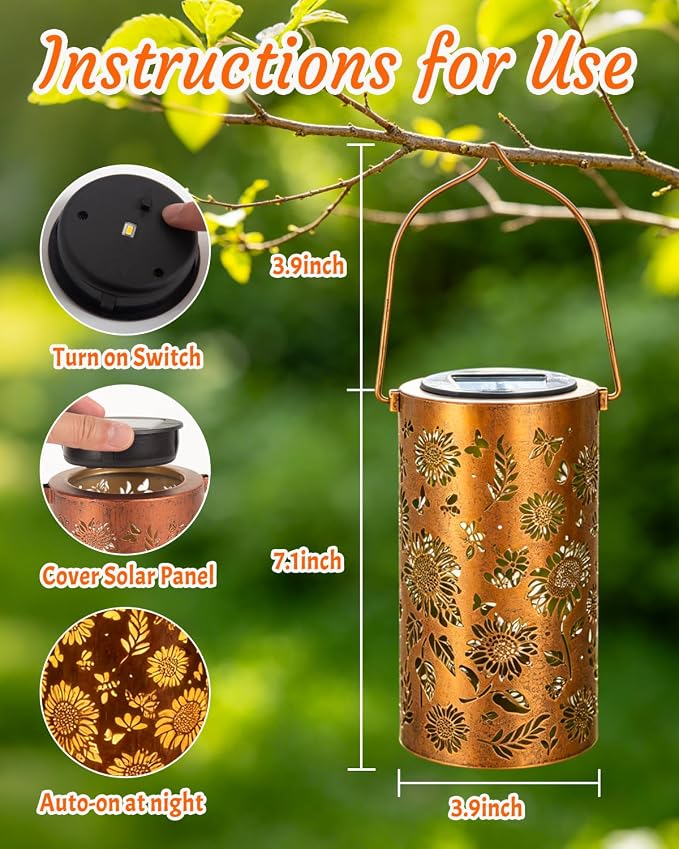 ANYTALK 2Pack Sunflower Solar Lanterns Outdoor Waterproof, Birthday Gifts for Women Mom Grandma, Hanging Solar Lights for Yard, Patio, Porch, Garden Decor