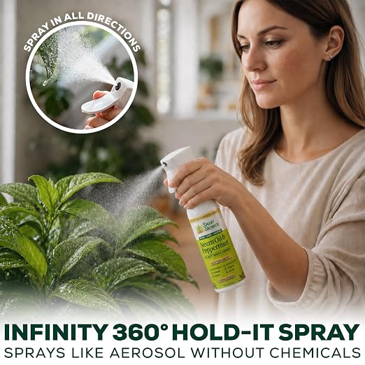 Neem Oil Spray for Plants with Peppermint Oil, Refillable Combo Pack Continuous Sprayer 10oz + 4oz Concentrate Refill – Makes 6 Bottles, Natural Plant Wash for Indoor & Outdoor Plants – Smart Grower