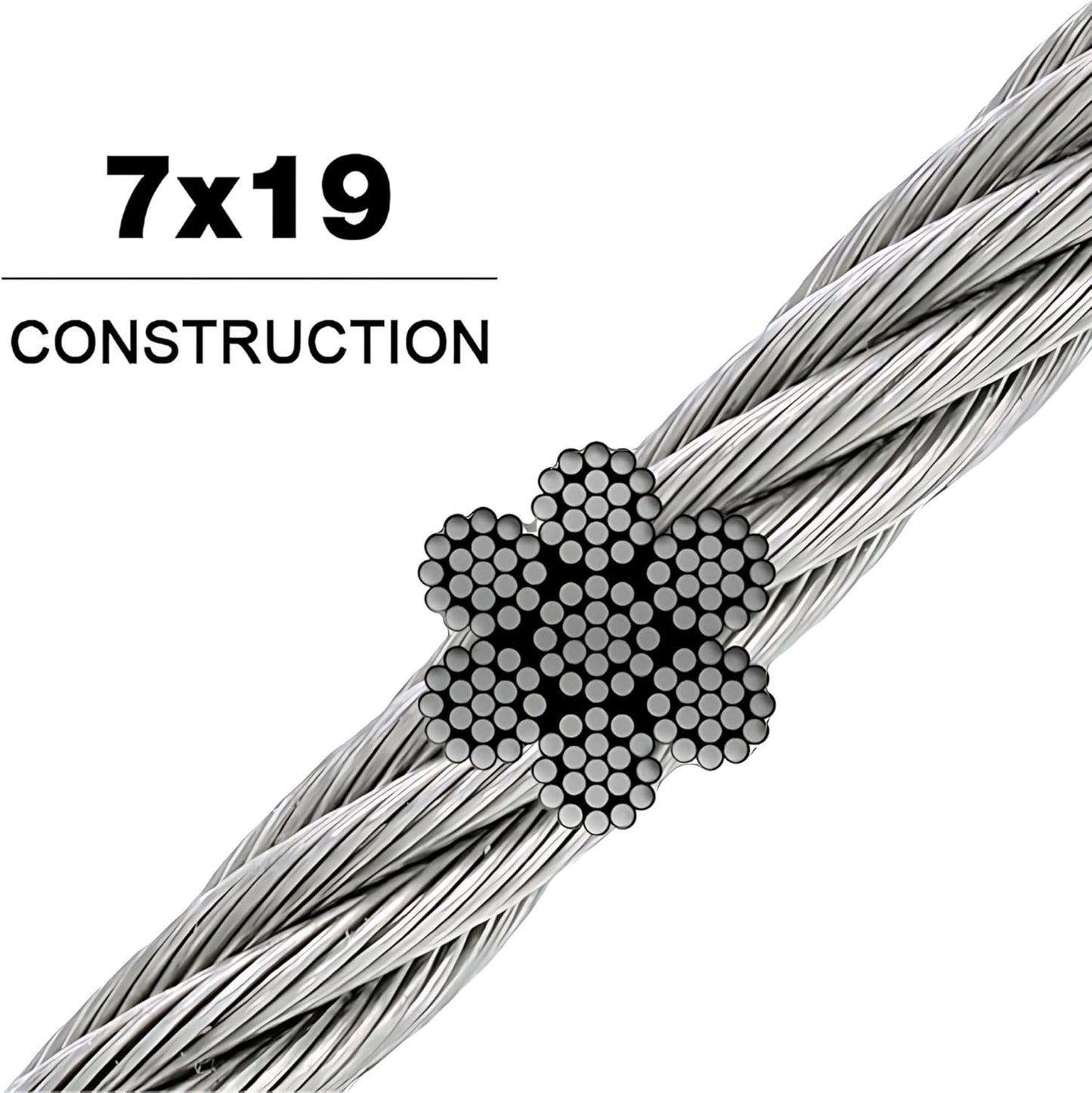 Galvanized Aircraft Cable Wire Rope 3/8" 7x19-4 x 250 ft Reel (1000 ft Total) for DIY Cable Decking Railing System, Marine Grade