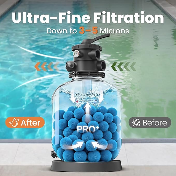 4.6 lbs Pool Filter Balls for Sand Filters, Reusable Blue Filter Media Balls for All Sand Filter Systems, Efficient & Lightweight Pool Sand Filter Balls, Replaces 150 lbs Pool Filter Sand