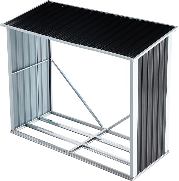 YOPTO 68" Galvanized Steel Firewood Rack,Log Holder with Roof,Storage Shed w/Vents,Backyard Garden Patio Porch for Shovels,Umbrellas,Antennas,Escalators,Dark Gray