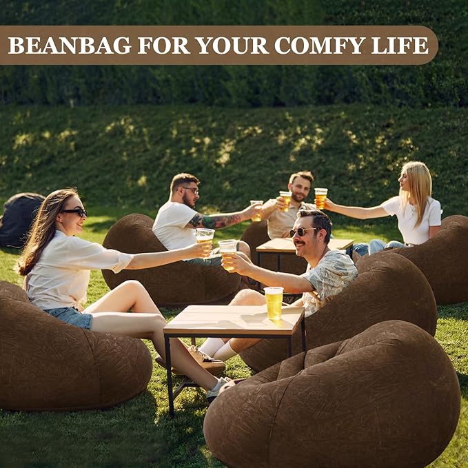 Realspring Inflatable Bean Bag Chairs Outdoor Blow up Camping Chairs Inflatable Lazy Sofa Folding Portable Bean Bag Loungers Couch for Movie Night(Dark Coffee,12 Pcs)