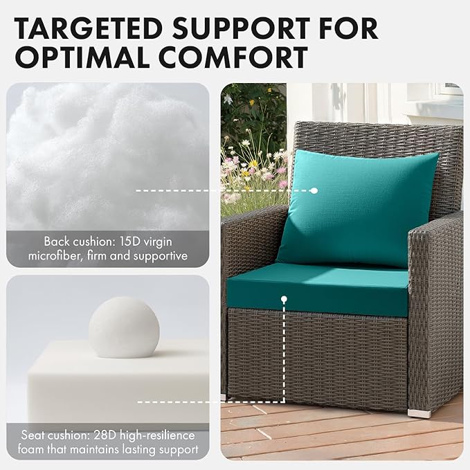 MIULEE Turquoise Outdoor Seat Cushion Set 22x22 Inch Linen Textured Waterproof & 3 Year Color Fastness Seat and Back Cushion with Ties No Slip Design for Patio Furniture Chair Sofa Couch