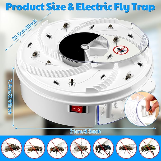 Qualirey Electric Fly Trap Fly Bug Catcher Pest Device Gnat Flying Insect Trap Automatic Indoor Pest Gnat Traps Reject Control Catcher Repellents Tools for Patios Ranch(Batteries)