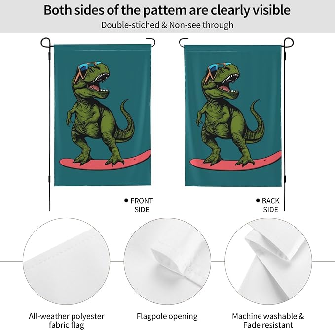 Delerain Green Dinosaur Garden Flag, 28 x 40 Inch Double Sided Design Weather Resistant Indoor & Outdoor Decoration Small Banner for Home Yard Lawn Patio Office