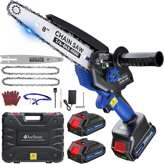 8 inch Mini Chainsaw with 1000W Brushless Motor, 2 Rechargeable Batteries Handheld Small Chain Saw for Wood Cutting, Gardening Gifts for Father Dad Men