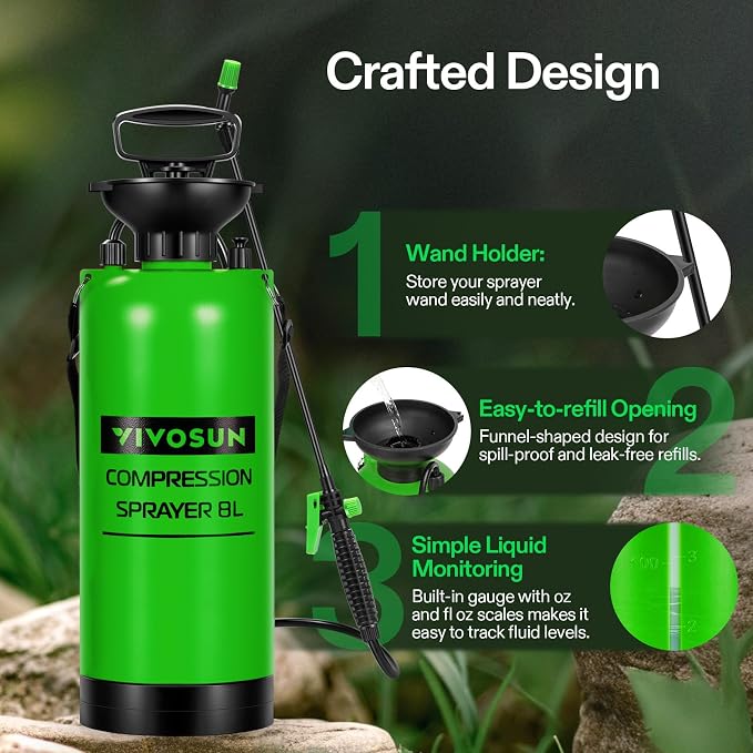 VIVOSUN Pump Sprayer 2 Gallon, Pressurized Lawn & Garden Water Spray Bottle with Adjustable Shoulder Strap, Pressure Relief Valve, for Spraying Plants, Garden Watering and Cleaning